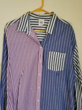 GAP Men's Multi-Striped Button-Down Shirt - Blue, Purple & Green